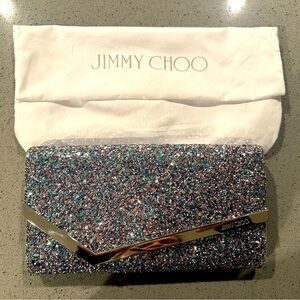 Jimmy Choo Emmie Small glitter clutch, bubblegum mix